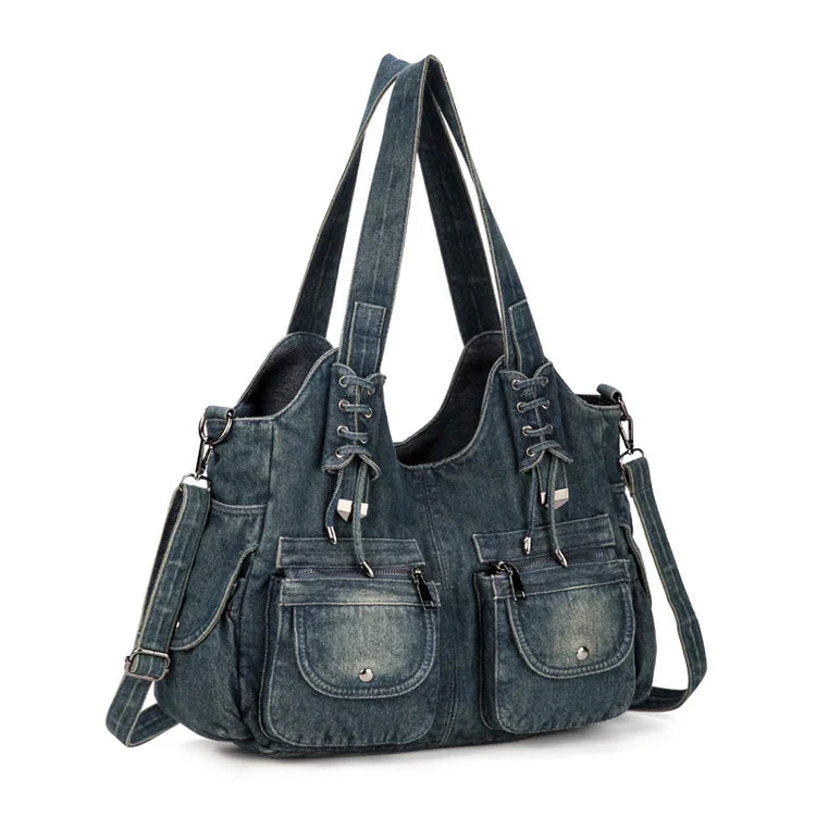Women's Denim Bag Y2K Vintage Blue Jean Purse and Handbags Crossbody Shoulder Wallet Large Capacity