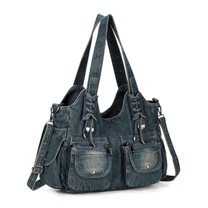 Women's Denim Bag Y2K Vintage Blue Jean Purse and Handbags Crossbody Shoulder Wallet Large Capacity