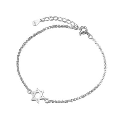 Fashion Real 100% 925 Sterling Silver Hexagram and Star Simple Chain Bracelet Female  Silver 925 Fine Jewelry Accessories