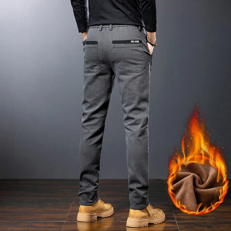 Winter Mens Fashion Fleece Warm Casual Pants Slim Straight Leg Korean Thermal Trousers Business Thicken Velvet Brand Streetpants