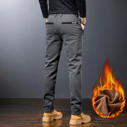 Winter Mens Fashion Fleece Warm Casual Pants Slim Straight Leg Korean Thermal Trousers Business Thicken Velvet Brand Streetpants