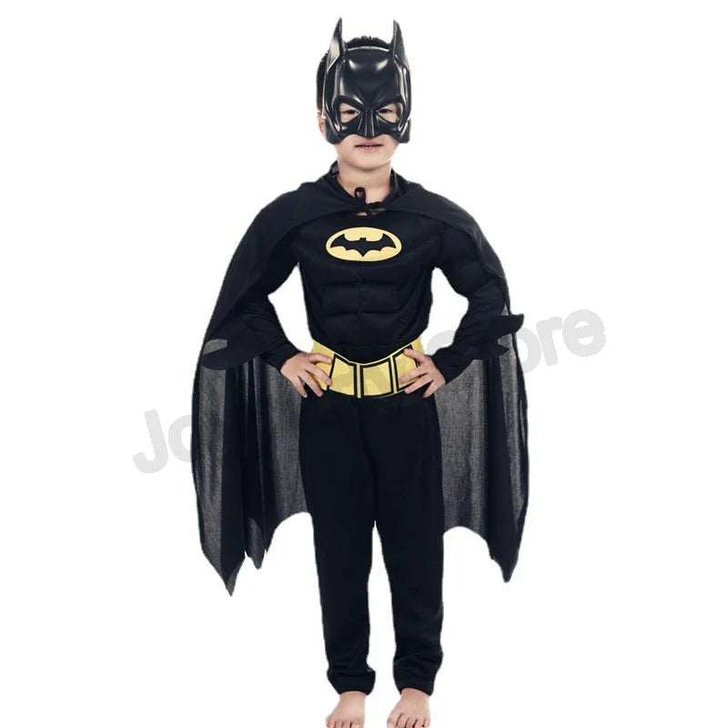 Kids Boy Bat Cosplay Jumpsuit Hero Costume Suit with Cape Mask Men Superhero Wayne Cosplay High Quality Halloween Carnival Party