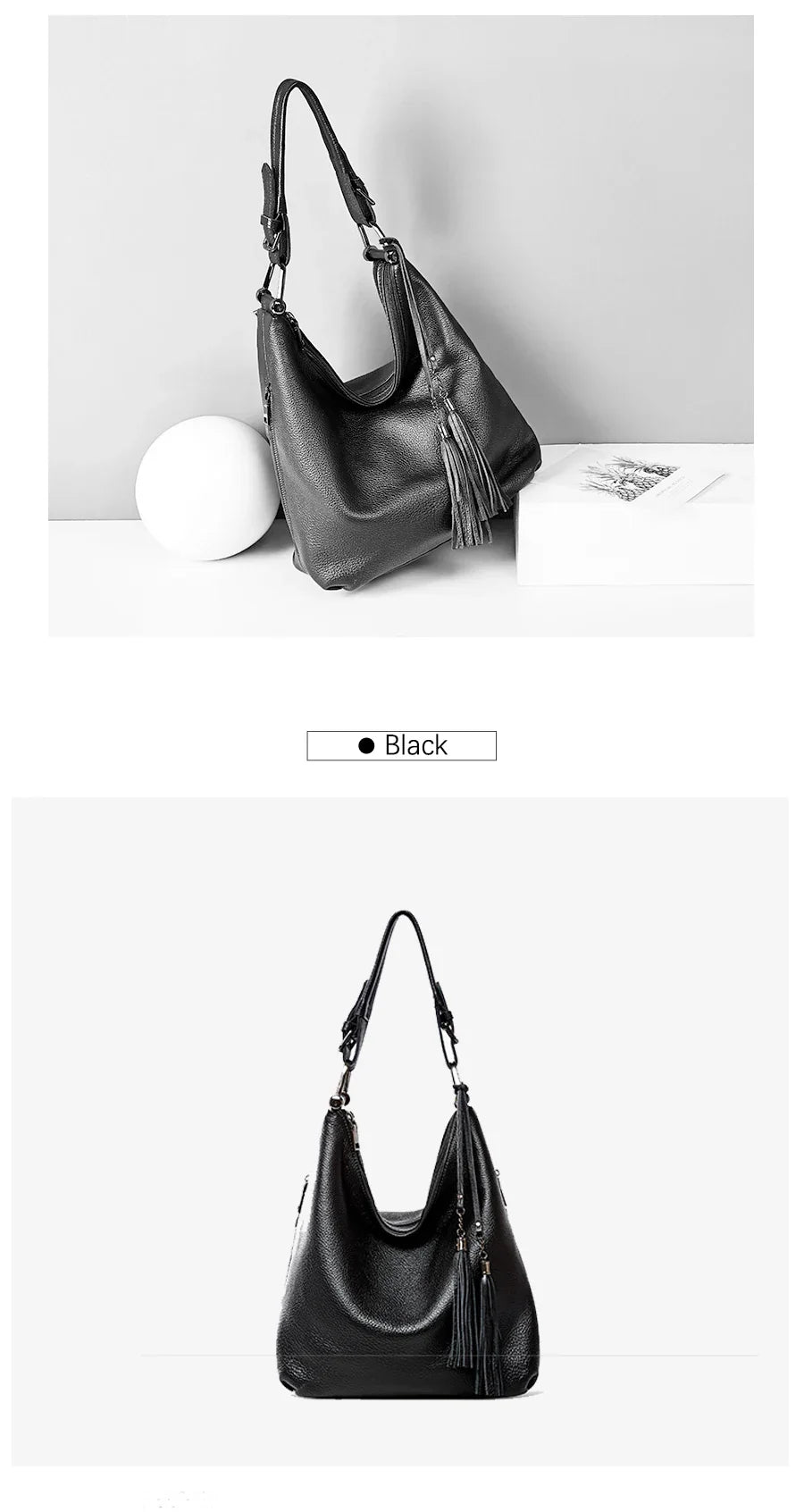 Fashion Tassel Women Shoulder Bag 100% Genuine Leather Daily Shopping Hobos Classic Large Red Tote Handbag Crossbody Bag