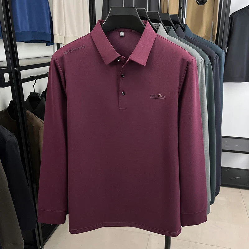Original Design Men's Polo Shirt Lapel Long Sleeve T-Shirt Autumn New Letter Print Wrinkle-Free Fashion Business Casual Menswear