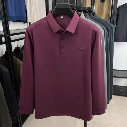 Original Design Men's Polo Shirt Lapel Long Sleeve T-Shirt Autumn New Letter Print Wrinkle-Free Fashion Business Casual Menswear