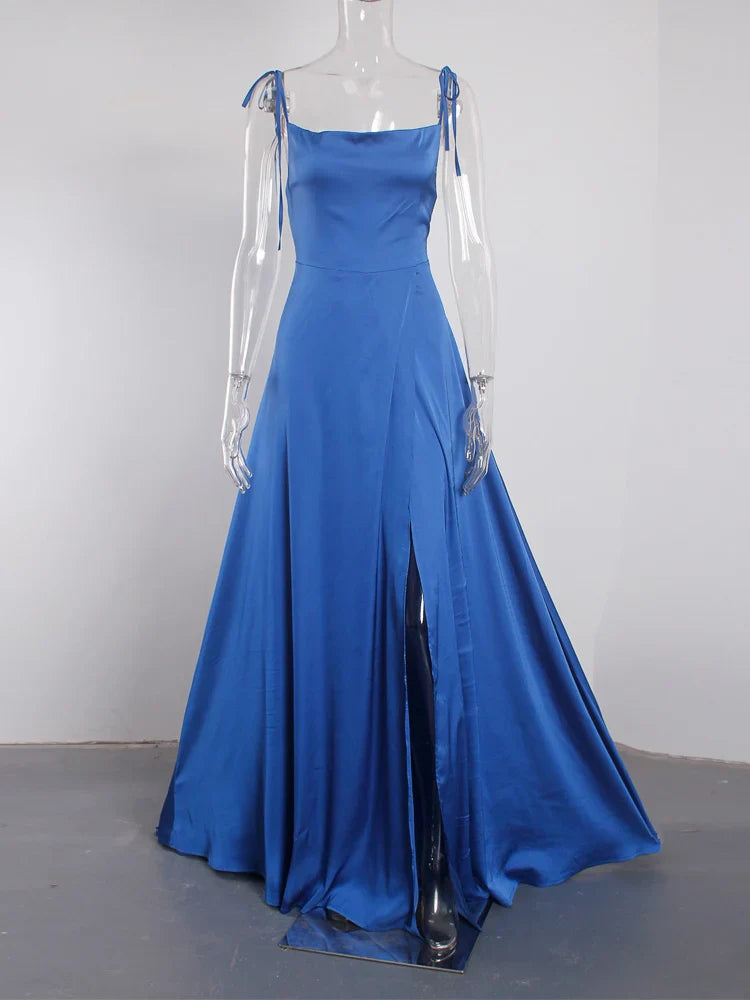 Sexy Mint Backless LaceUp Bridesmaid Dress Evening Gown Green Satin Slip Slit Leg Square Neck Wedding Party Long Dresses