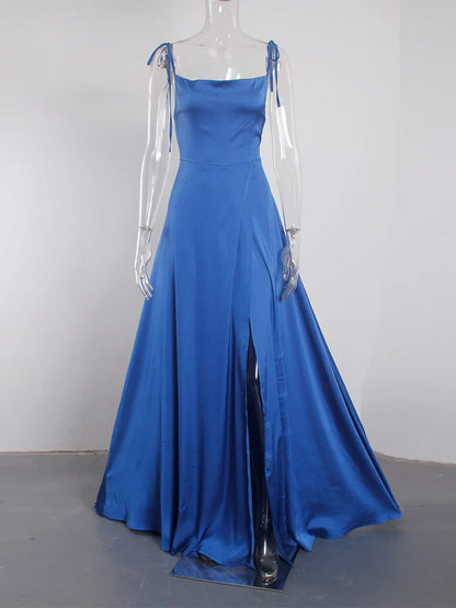 Sexy Mint Backless LaceUp Bridesmaid Dress Evening Gown Green Satin Slip Slit Leg Square Neck Wedding Party Long Dresses