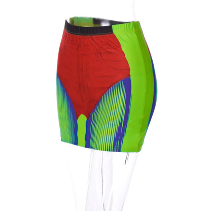 Fashion Women Tie Dye 3D Print Mini Skinny Skirt Female Summer Wrap Hips Skirt Ladies Sexy Streetwear Elestic Pencil Skirts