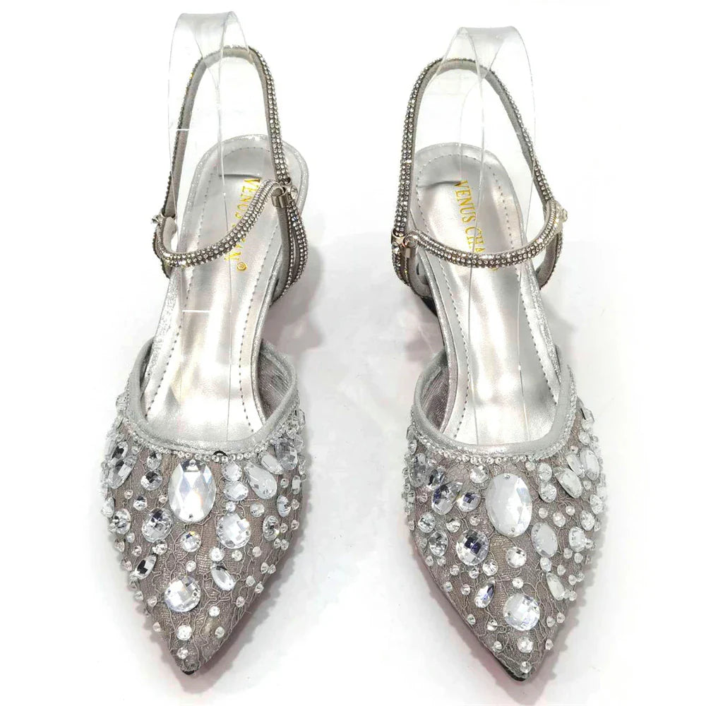 Newest INS Style Lace Elegant High Heels Pointed-Toe Nigeria Popular Design African Ladies Shoes And Bag Set