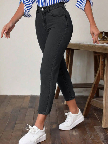 High Waist Solid Color Women's Straight Leg Pants