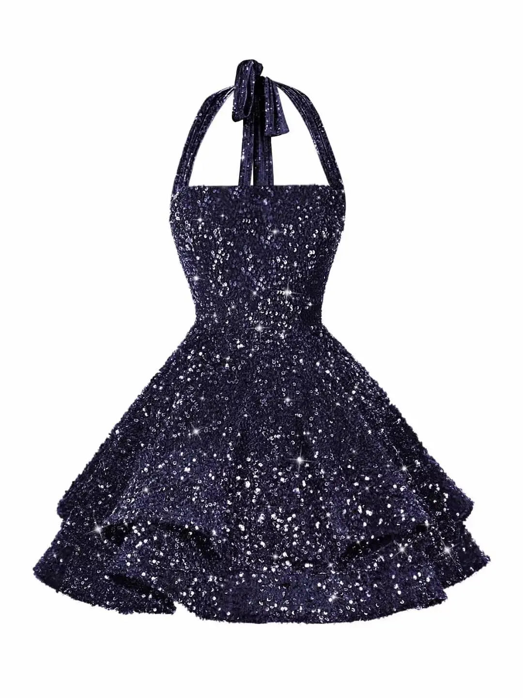 Sequin Short Homecoming Dress for Teens Short Prom Dresses Halter Neck Sparkly Tiered Cocktail Party Gowns