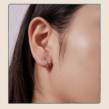 Classic Moissanite Hoop Earrings for Women, Double-Layer 925 Sterling Silver D Color Round Cut Lab Diamond Earrings