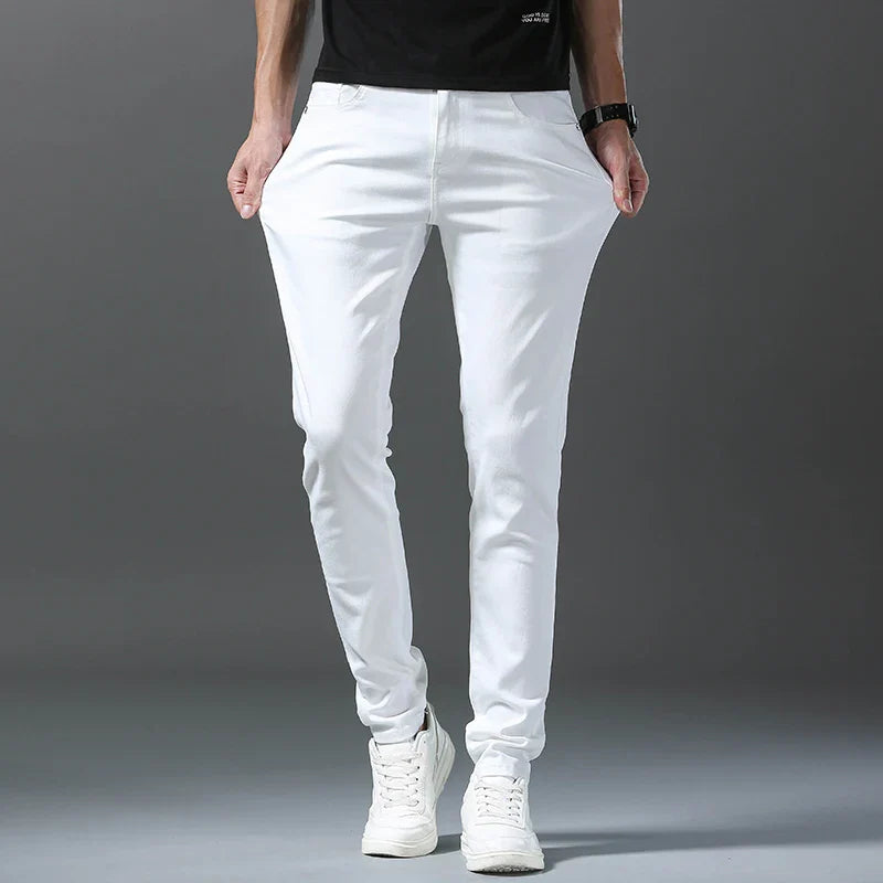 New 98% Cotton Men's Fashion Slim Jeans Stretch Straight Spring Autumn Luxury Denim Trousers Casual Business Pencil Pants