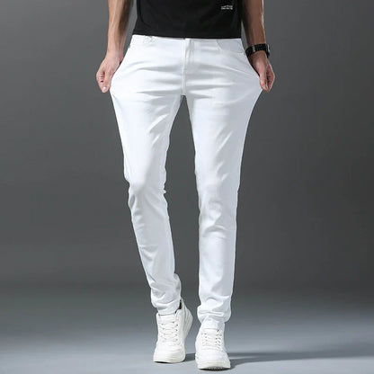 New 98% Cotton Men's Fashion Slim Jeans Stretch Straight Spring Autumn Luxury Denim Trousers Casual Business Pencil Pants