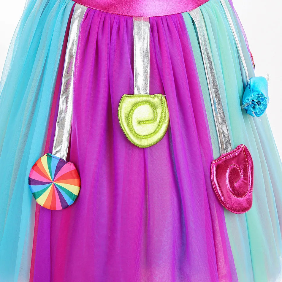 2026 New Candy Dress For Baby Girl Purim Carnival Birthday Costume Fancy Rainbow Short Sleeve Cute Dress + Accessories Set