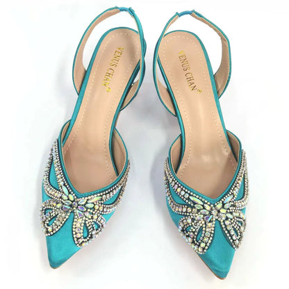 Yellow Classy Bowknot Pointed Toe Women's Shoes High Heel Elegant Sandals Shallow Mouth Shoes Bag Set Women