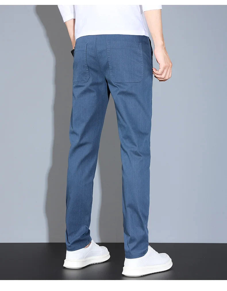 4 Colors Male Casual Pants Spring Summer Thin Cotton Slim Elastic Comfortable Business Trousers Korean Trendy Men Clothes