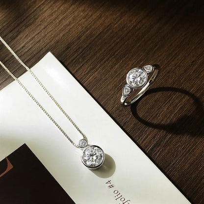 3 Stones Moissanite Engagement Ring s925 Sterling Silver Plated 18k White Gold GRA Certified Promise Rings for Women