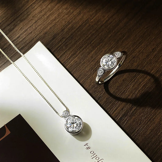 3 Stones Moissanite Engagement Ring s925 Sterling Silver Plated 18k White Gold GRA Certified Promise Rings for Women