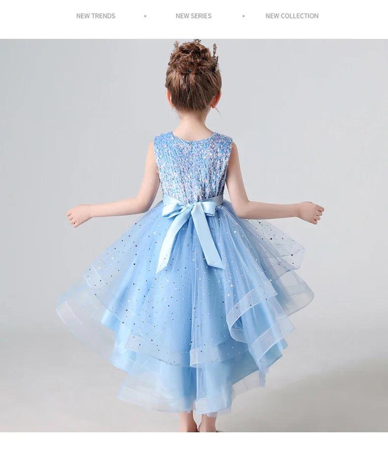 Summer Sequin Lace Tuxedo Wedding Dress for girls 3-13 years old Sleeveless fluffy Mesh gauze Doveark brand