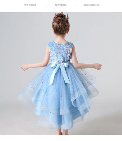 Summer Sequin Lace Tuxedo Wedding Dress for girls 3-13 years old Sleeveless fluffy Mesh gauze Doveark brand