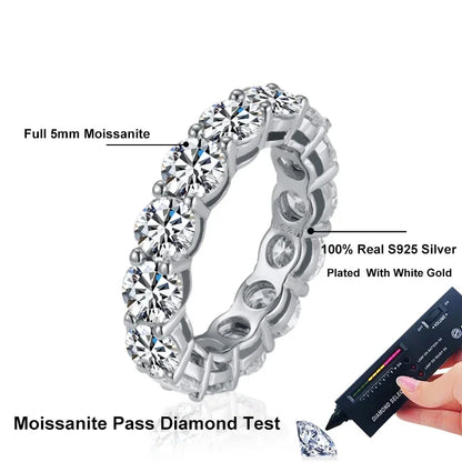 5mm Full Moissanite Ring for Woman Wedding 925 Sterling Silver Rings Lab Diamond Engagement Eternal Band Fine Jewelry