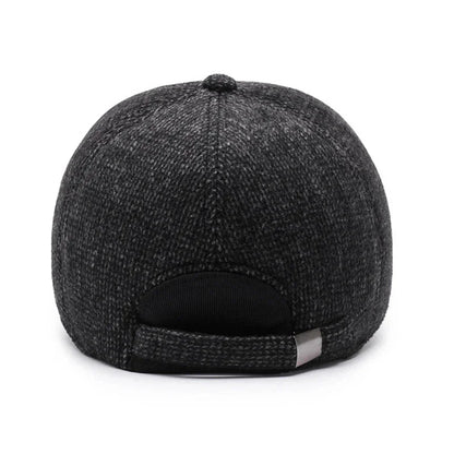 Autumn Winter Warm Men Woolen Baseball Cap Outdoor Ear Cover Earflaps Adjustable Hat Middle-aged Dad Hat With Earmuffs Design