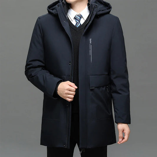 Business Men Thick Winter Big Hood Collar Warm Parka Waterproof Windproof NEW -40 Degrees Top Quality White Duck Down Jacket Men