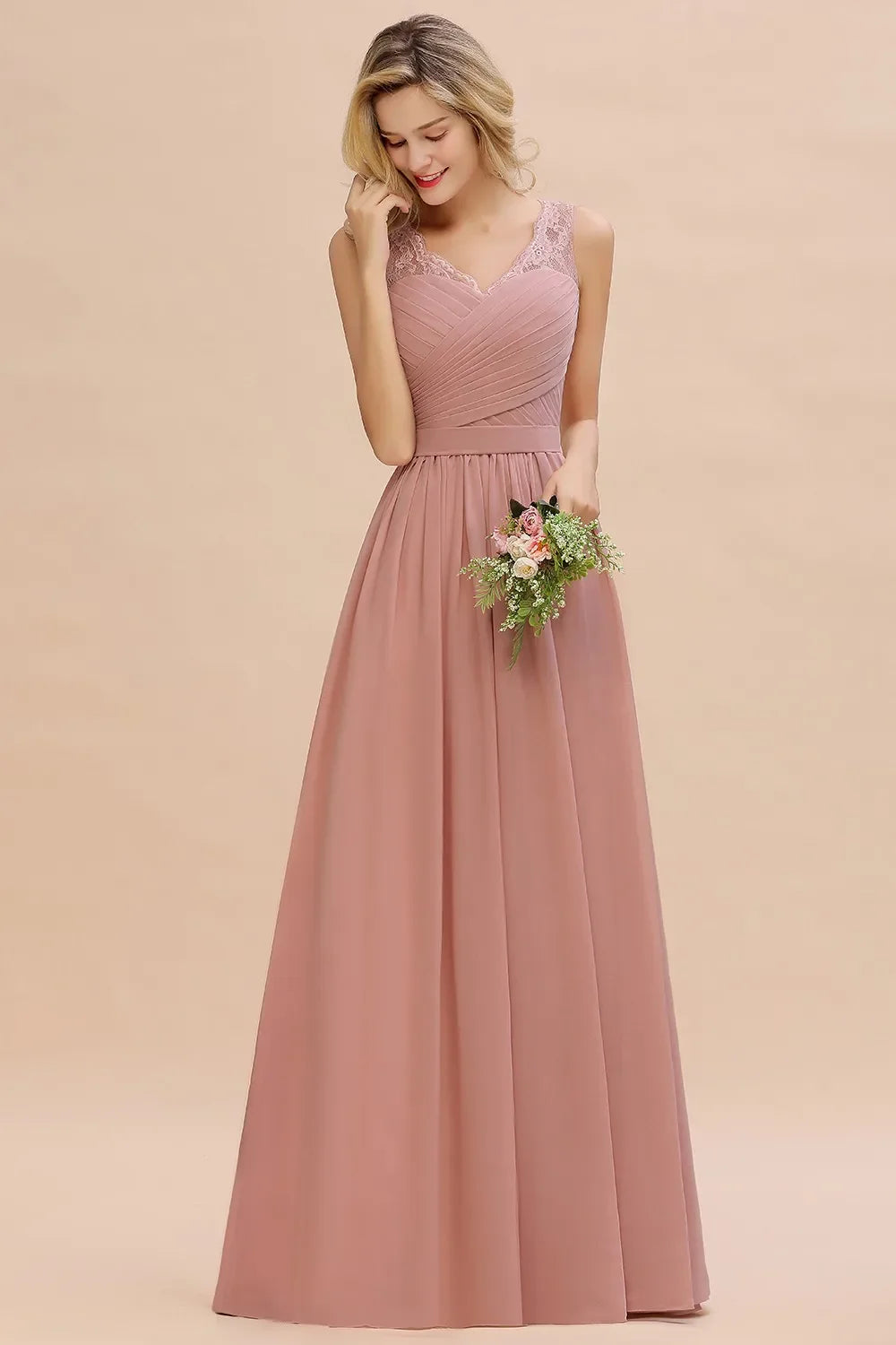 Elegant Bridesmaid Dress Pleated Bodice See-through Lace Cap Sleeves Maxi Flowy A-Line Skirt Wedding Party Gown Women