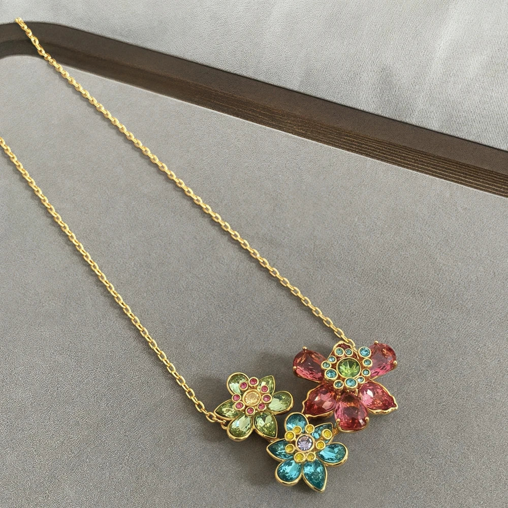 New necklaces for women's flower bracelets light luxury versatile high-end earrings niche design jewelry set