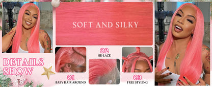 30 Inch Lace Front Wig Human Hair 13x6 Straight Pink HD Lace Frontal Wig Human Hair Pink Lace Front Wig Human Hair For Women