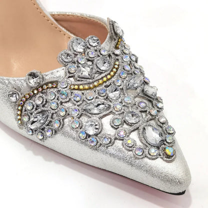 Gold New Shoes For Women Designer Pointed-Toe Luxury Wedding Peach Color Hollowed Out Design Bag and Shoes Matching Set