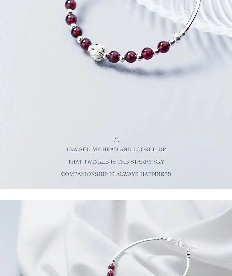 Natural Garnet Little Balls Sterling Silver 925 Bracelet for Women Link Chain Bracelet Ethnic Style Original Fine Jewelry