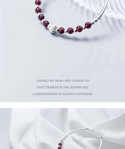 Natural Garnet Little Balls Sterling Silver 925 Bracelet for Women Link Chain Bracelet Ethnic Style Original Fine Jewelry