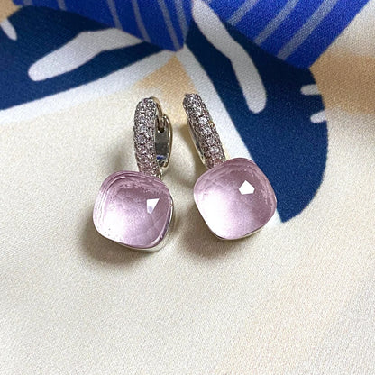 Classic Candy Color Earrings Inlay Transparent Zircon 27Colors Crystal Earrings Platinum Plated Fashion Jewelry For Women