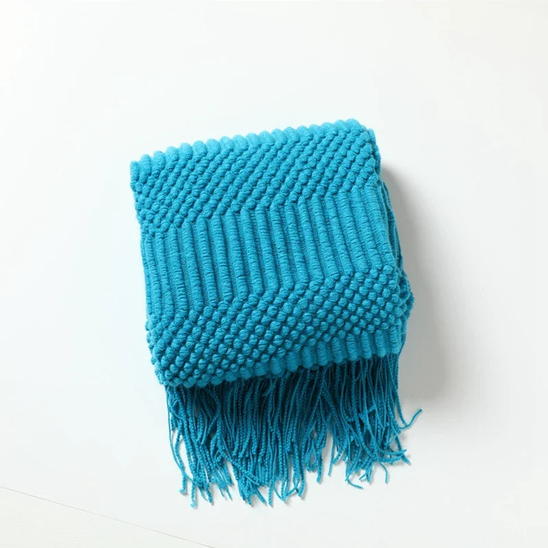 Khaki Gift Knitted Blanket with Tassels Chunky Vintage Luxury Farmhouse Throw Bedspread Oversized Blanket Cover Manta Para Sofá