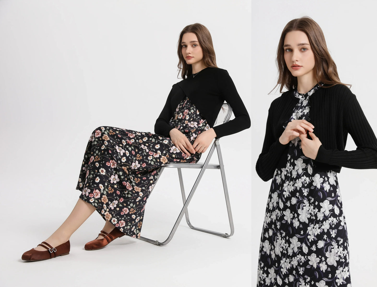 spring summer elegance satin dress + knitted top match set maxi floor length woman clothes