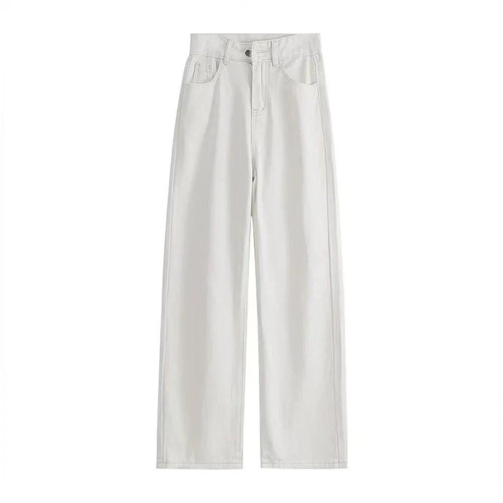 Wide-legged Pants Simple Style Solid High-Waist Design
