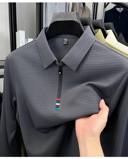 Light luxury half zipper men long sleeve polo shirt high-quality unique checkered printed Korean style trend new casual T-shirt