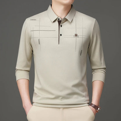 2025 Latest Autumn New Men's Long Sleeve Polo Shirt Middle Aged Business Comfortable Solid Color Men's Collar T-shirt