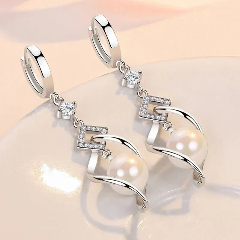 925 Sterling Silver AAAAA Zircon Natural Pearl Earrings For Women Fashion Gorgeous Wedding Engagement Party Jewelry