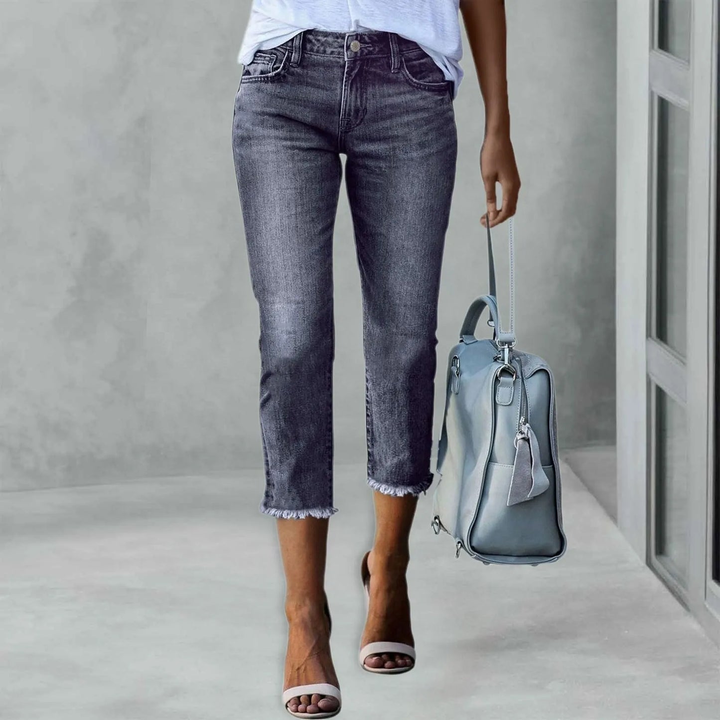 Women Stretchy Denim Pants Solid Color Streetwear Slim Jeans