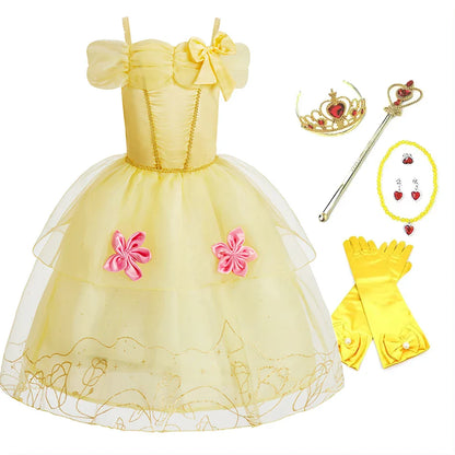 Little Girl Rapunzel Costume Party Fancy Princess Dress Christmas Cosplay Belle Sleeping Beauty Cinderella Carnival Disguise