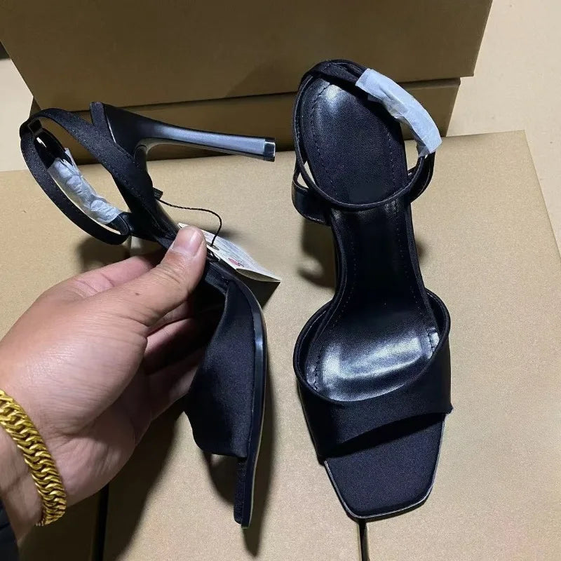 Black Sexy High Heels Women Summer Elegant Party Dress Sandals Designer Peep Toe Big Size Stiletto Ankle Strap Lady Office Shoes