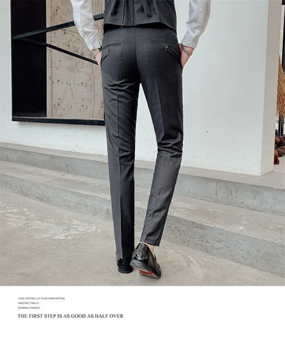 Solid Color Suit Men's Fashionable Gentleman Business Banquet Korean-style Formal Dress Casual Wedding (Blazer+Vest+Trousers)