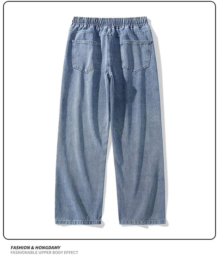 Calça Jeans Masculina Primavera Outono Tendência High Street Reta Perna Larga Roupas Masculinas Calça Jeans Corte Reto