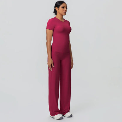 Fitness Sports Workout Yoga Set for Women Naked Feel Slim Casual Workout Top T-Shirt Quick Drying Push Up Running Pants Yoga Set