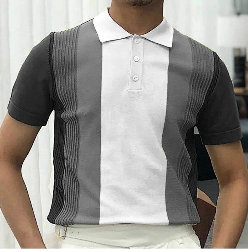 Summer Men's Clothing Luxury Knit Short Sleeve Polo Shirt Retro Button-down Patchwork Popular Fashion Business Leisure Knitwear