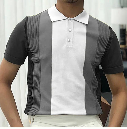 Summer Men's Clothing Luxury Knit Short Sleeve Polo Shirt Retro Button-down Patchwork Popular Fashion Business Leisure Knitwear