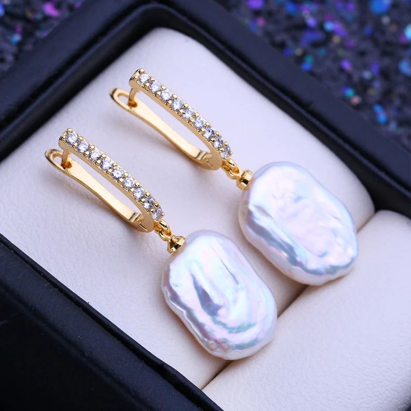 925 Sterling Silver Jewelry 12-16mm Natural Freshwater Large Baroque Pearl Drop Earrings Fashion Gifts For Women
